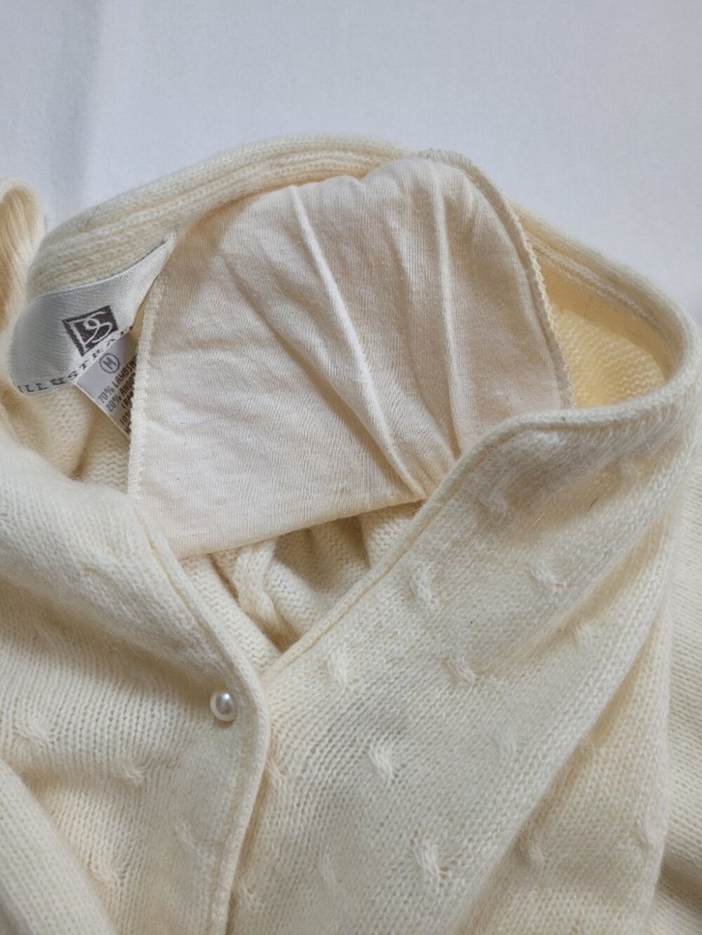 PS Illustrations Pointelle Knit Cardigan Sweater Ivory Medium Lambswool Blend - Picture 8 of 9